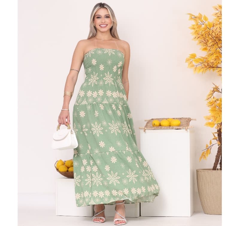 Vestido TOMARA QUE CAIA Estampado Floral Tropical Feminino Moda Verão Longo