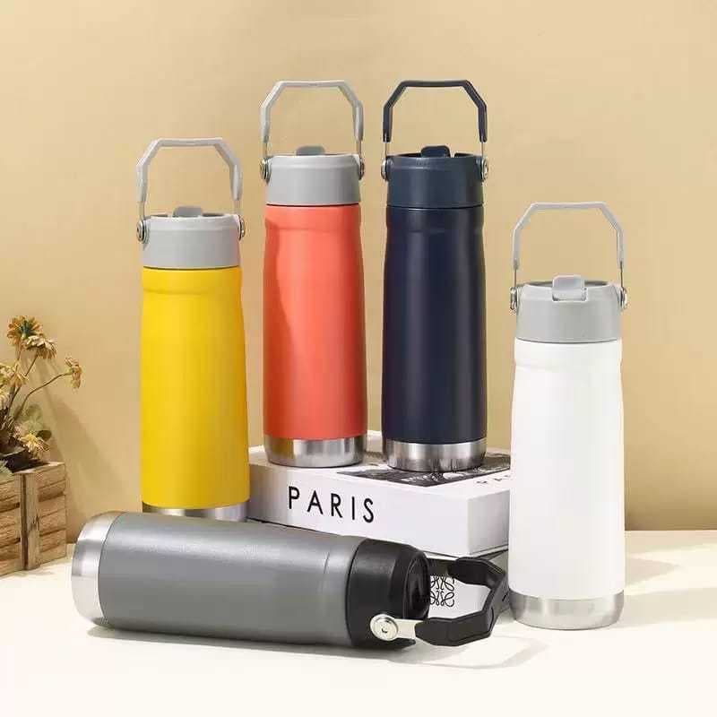 Garrafa Térmica De inox Com Canudo E Alça Academia Fitness 550ml L38