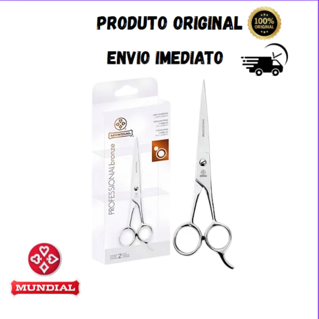 Tesoura Cabelo Fio Laser Bronze Mundial BC 343 6 Polegadas Aço Inox Corte