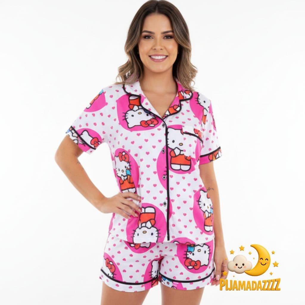 Pijama Americano Adulto Hello Kitty Coração