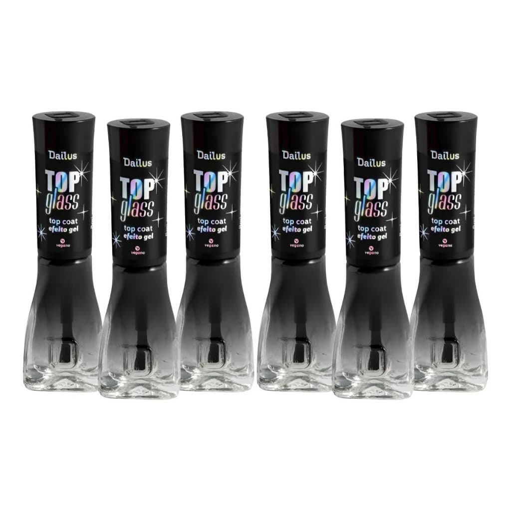 Dailus - Kit Com 6 Esmalte TOP GLASS Top Coat Efeito Gel - Secagem rapida