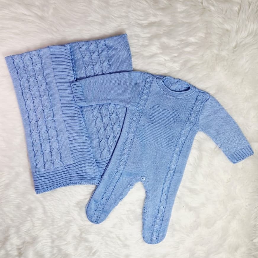 Saída Maternidade Bebê Menino Menina Ursinho Macacão Manta  Bebê Kit 2 Peças Trico