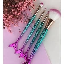 Kit 4 Pincéis Colorido Make Up Profissional Modelo Sereia