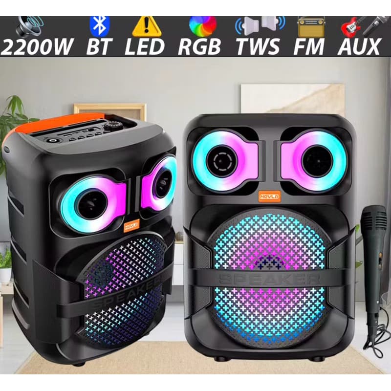 Caixa de Som c/ Microfone Bluetooth Portátil Som Alto 2200w LED RGB