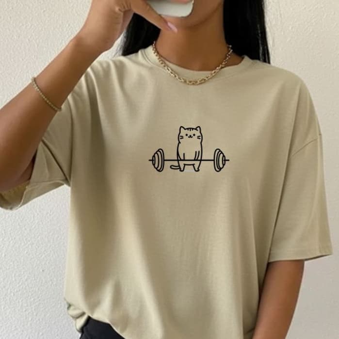 Camisa camiseta blusao caminhada feminina algodão academia treino larga t shirt blusinhas FOFOS GATO