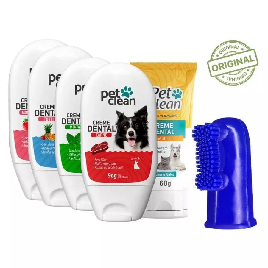 Kit Creme Dental Pet Clean 90g + Dedeira Para Cães e Gatos - Previne Tártaro e Mau Hálito
