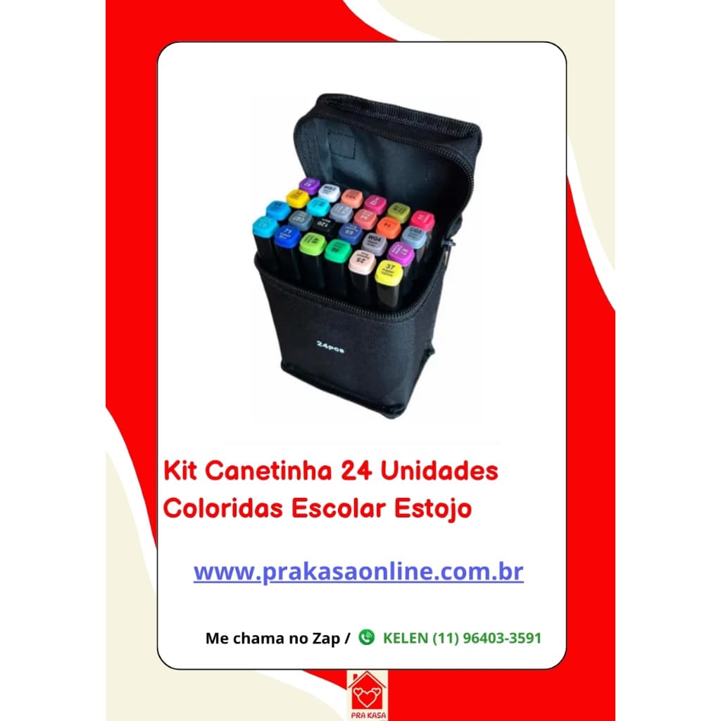 Kit 24 Canetinhas Cores com Estojo Ponta Dupla