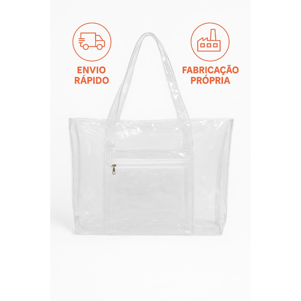 Bolsa Transparente reforçada PVC cristal EXTRA GRANDE JUMBO bolso frontal com zíper. Maternidade praia uso institucional