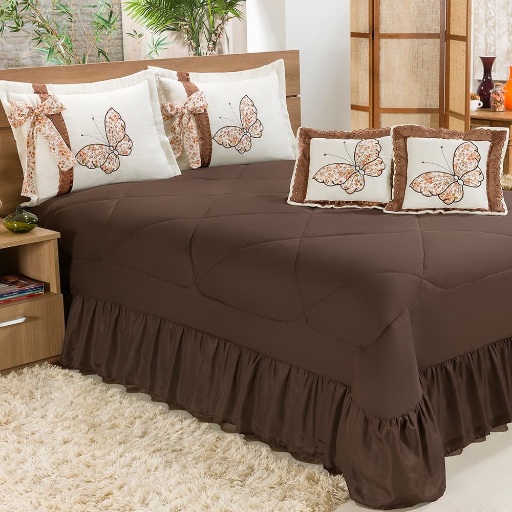 Cobre Leito Matelado Borboleta  King 7 Peças 100% Poliester