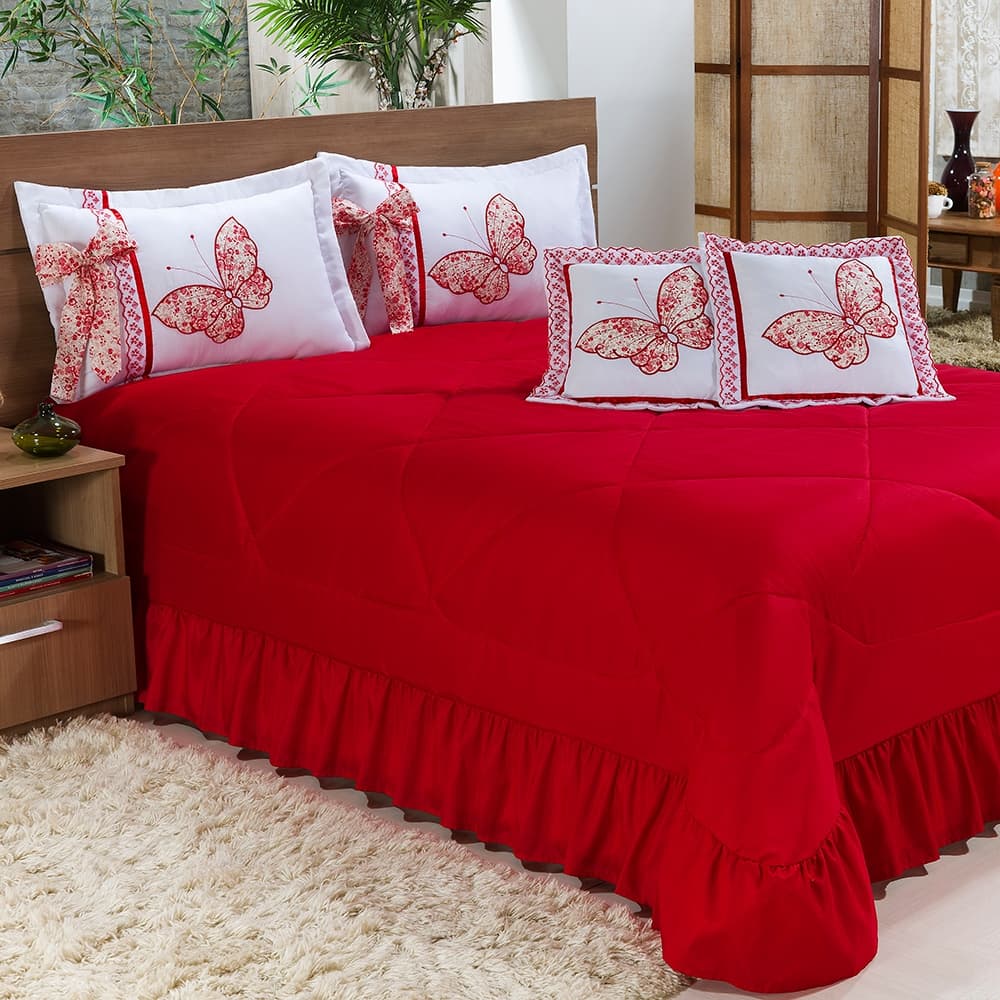 Cobre Leito Matelado Borboleta Super King 7 Peças 100% Poliester