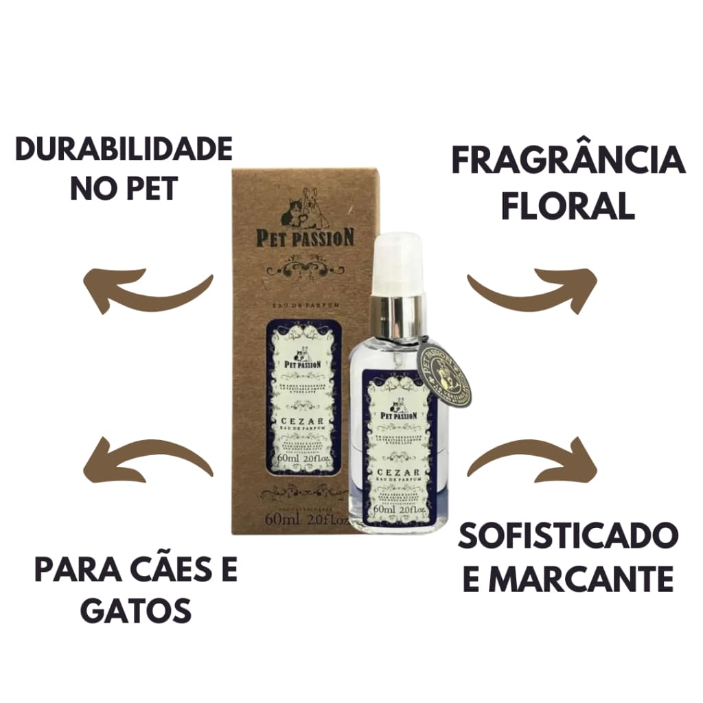 Perfume Cezar 60ml Pet Passion para Cães e Gatos Banho e tosa Perfume pet de alta fixação importado