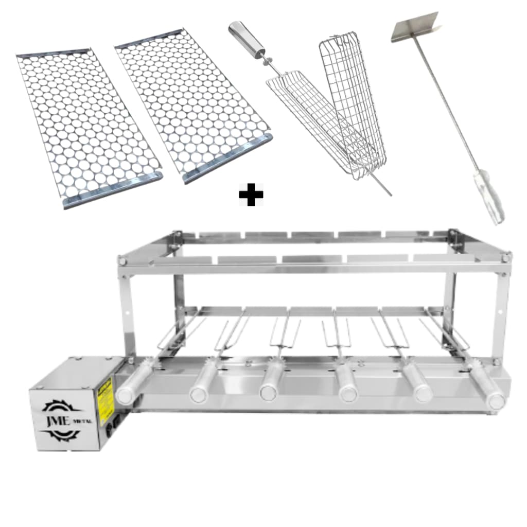 Gira Grill 6 Espetos Mais Acessórios  100% Inox L6