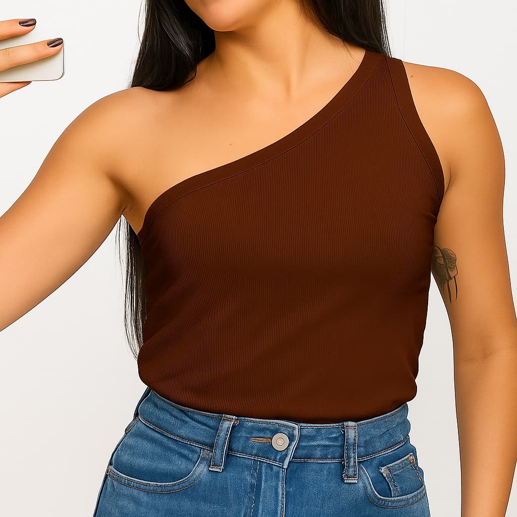 Baby Look Feminina Blusinha Básica Moda Casual Manga Nula Assimétrica