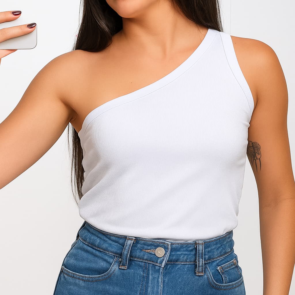 Blusinha Feminina Casual Baby Look Básica Atacado Manga Nula Assimétrica