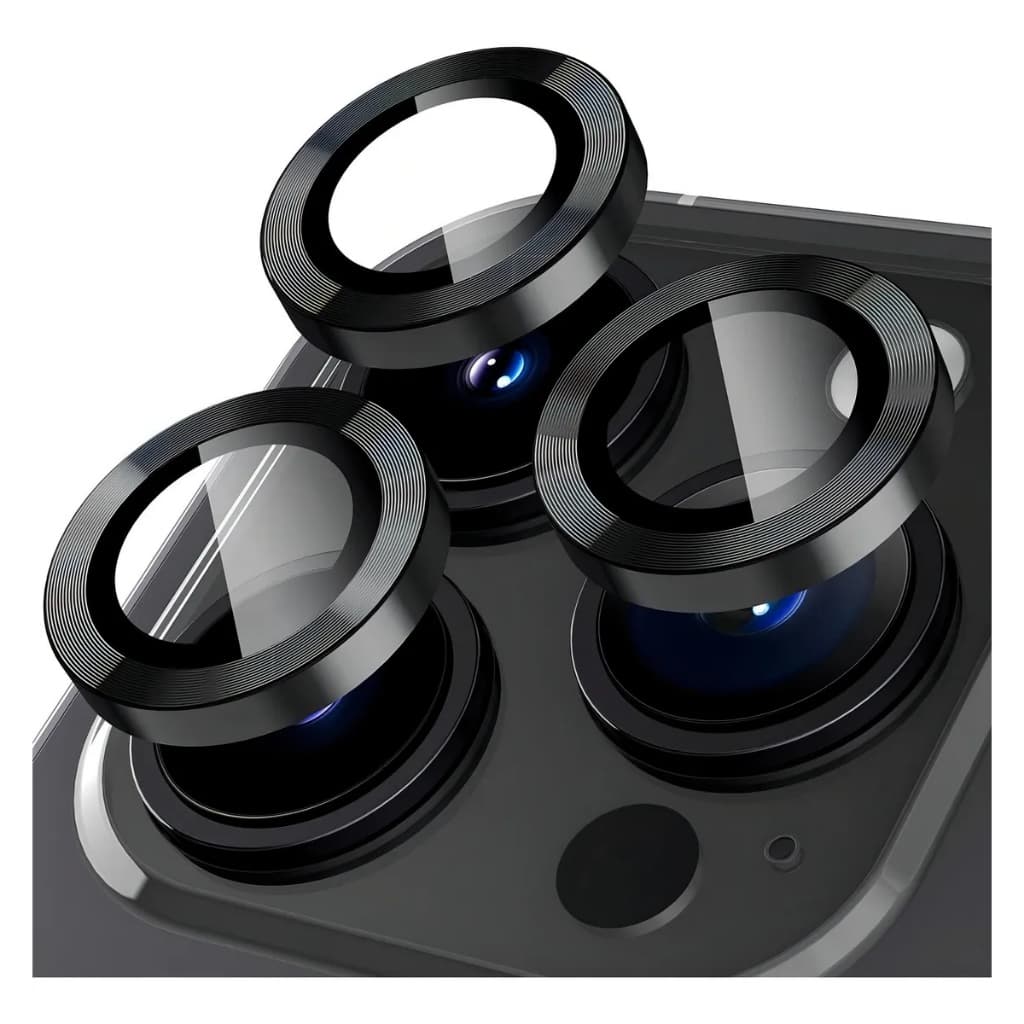 Película Proteção Câmera De Vidro Preto Para iPhone 1112 13 14 15 16 ate 17 pro maxCor Metal Preto