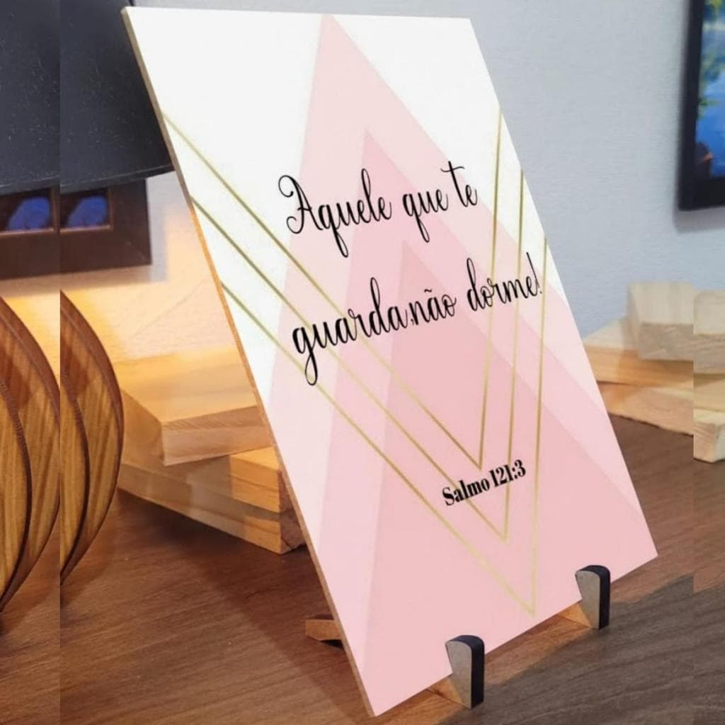 Quadro de Mesa Aquele que te Guarda não Dorme com Suporte Decoração Estante Salmos