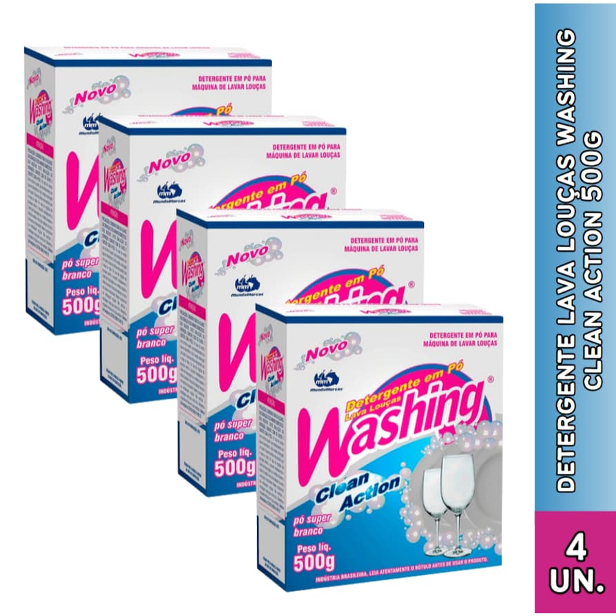 Detergente em pó lava louças Washing em Pó Clean Action 500G
