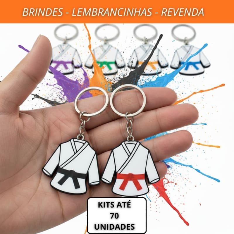 🏷️ Kit 70 Chaveiros Kimono 3D – 10 Cores Sortidas | Impressão 3D Personalizada