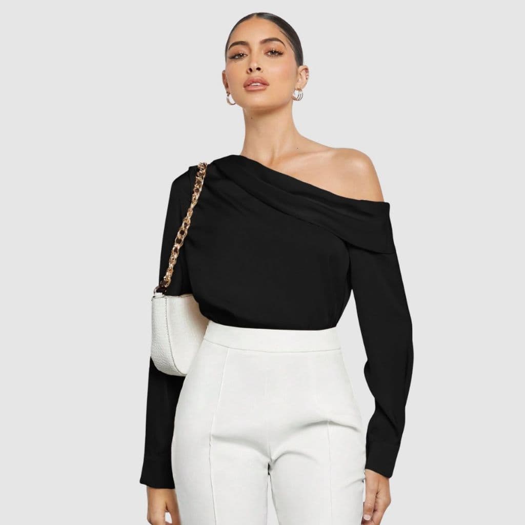 Blusa Feminina Ombro Só Manga Longa Estilo Sofisticado Elegante