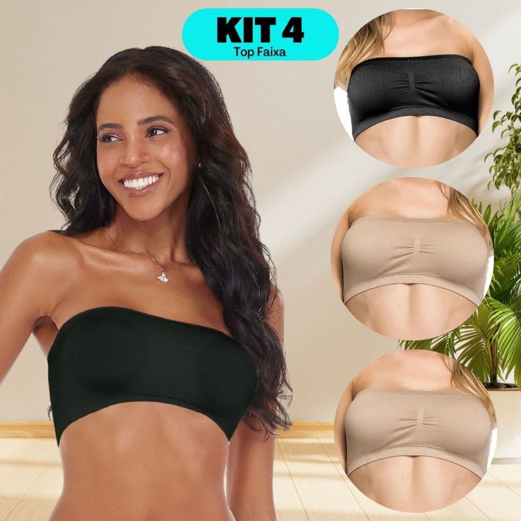 Kit 4 - Top Soutian Sem Costura Faixa Tope Bandeau Básico Sem Alças Original Zee Rucci