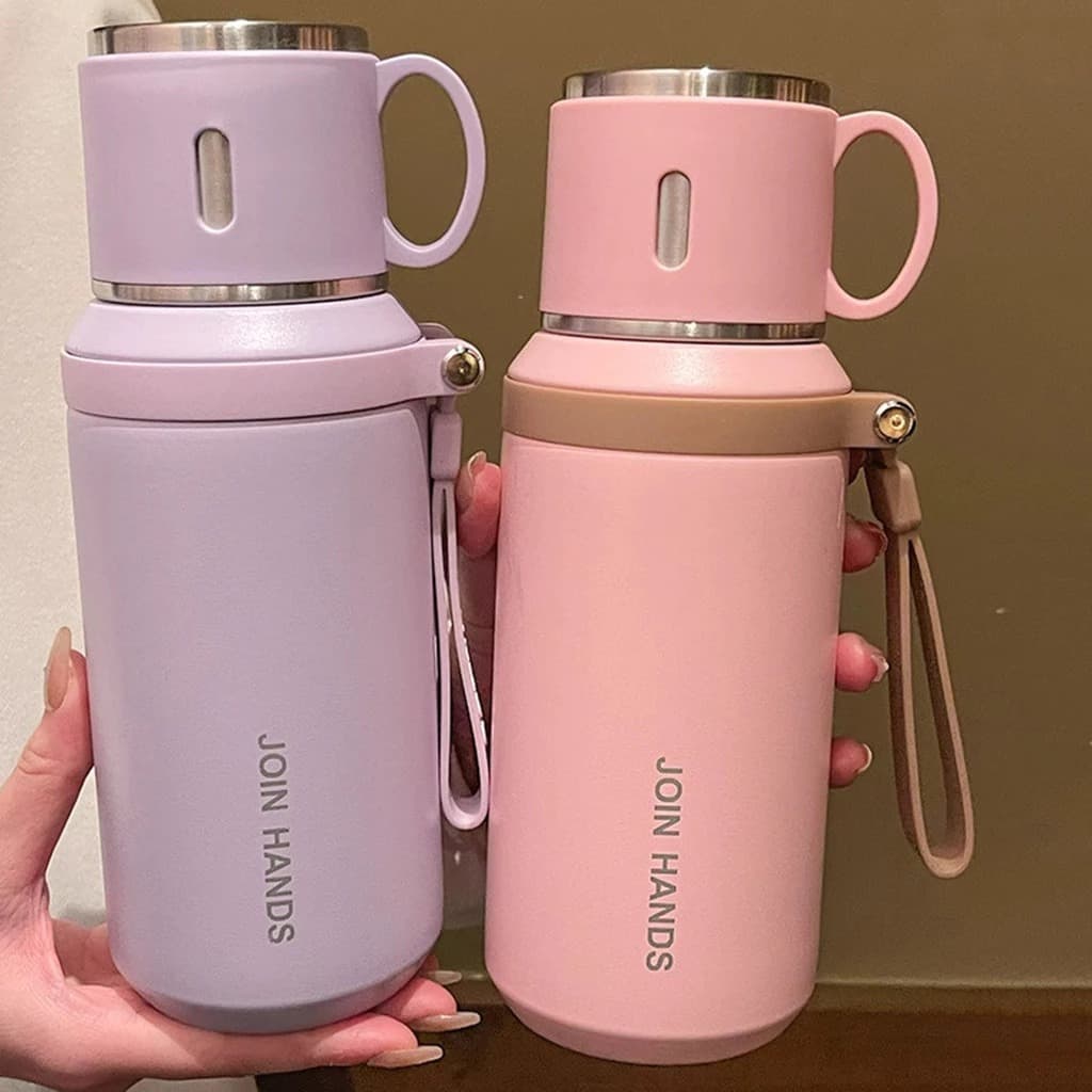 Garrafa Squezze Térmica Personalizada com seu nome - 600ml | Copo Integrado | Presente Criativo para Datas especiais