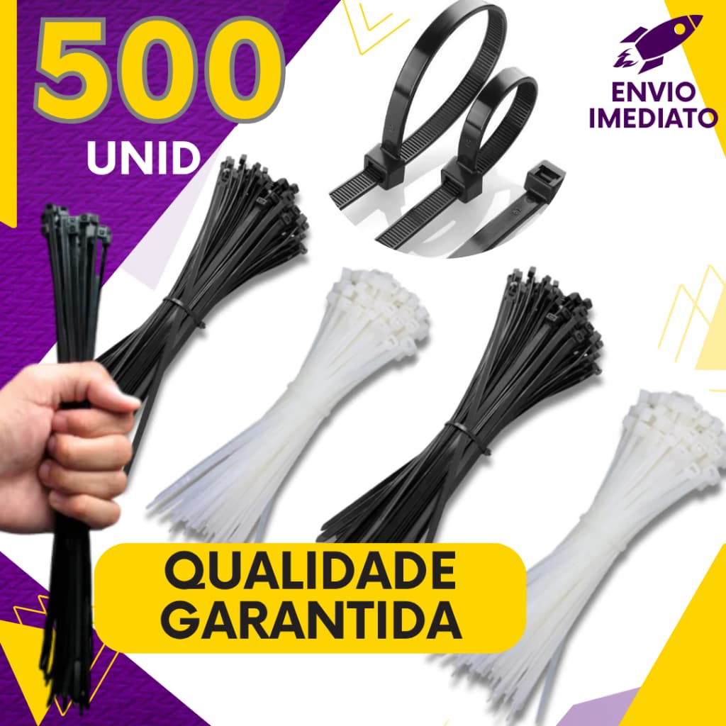 Kit 500 un - Abraçadeira de Nylon C/ UV Cinta Plástica Fita Hellermann Enforca Gato Multiuso