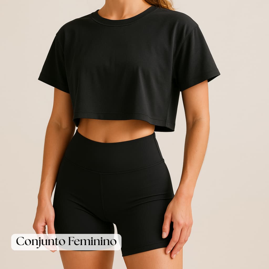 Conjunto Fitness de Academia Feminino Cropped e Short Legging