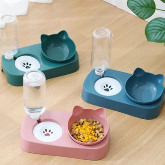 Comedouro e Bebedouro Automático Gatinho Pets com Adaptador de Pelos Longos