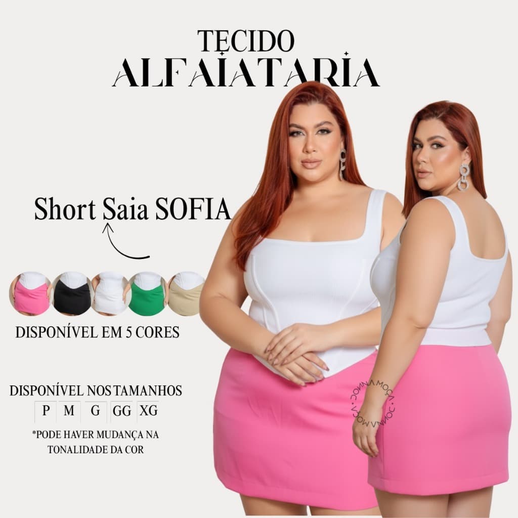 Short-Saia Feminina Cintura Alta Social Alfaitaria Curta Oval - Sofia - a