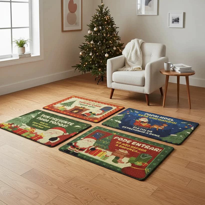 Tapete de policloreto de vinila 38x58x48cm - Estampa Natalina