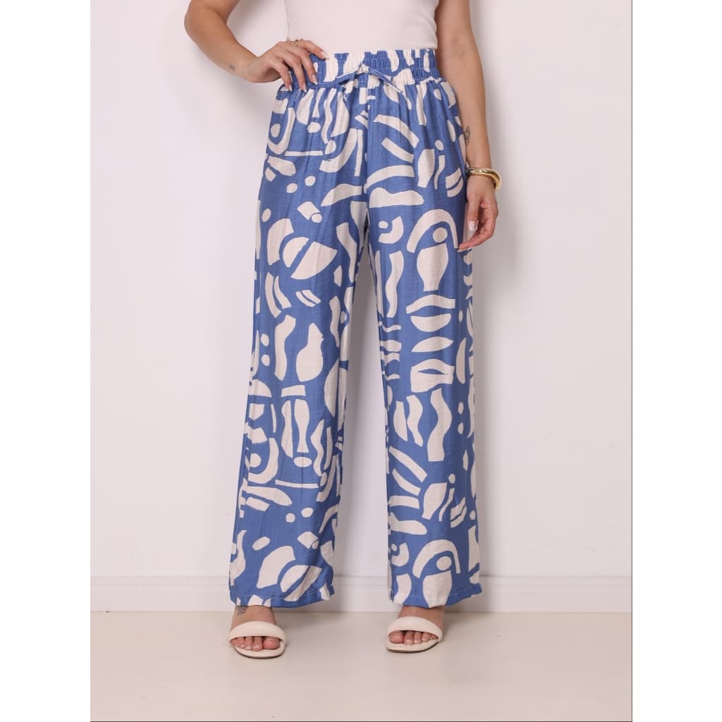 Calça Feminina Estampada Wid leg Moda Cintura Alta Pantalona Estampada