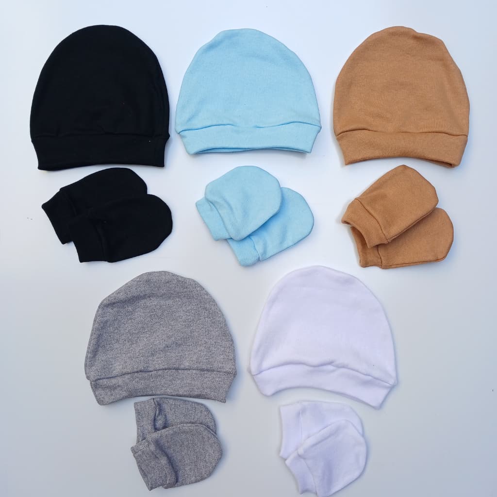 kit 5 toucas e luvas recém nascido menino e menina minimalista antialérgico