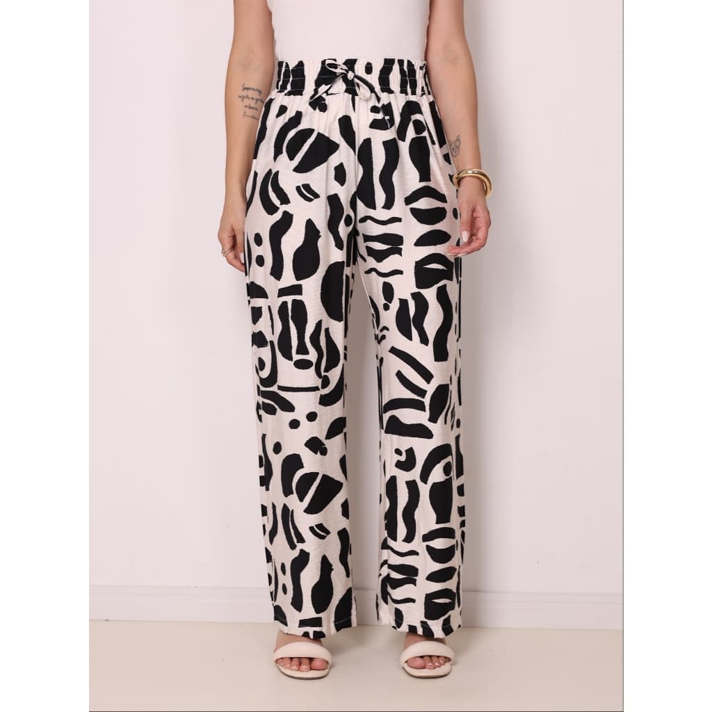Calça Feminina Estampada Wid leg Moda Cintura Alta Pantalona Estampada