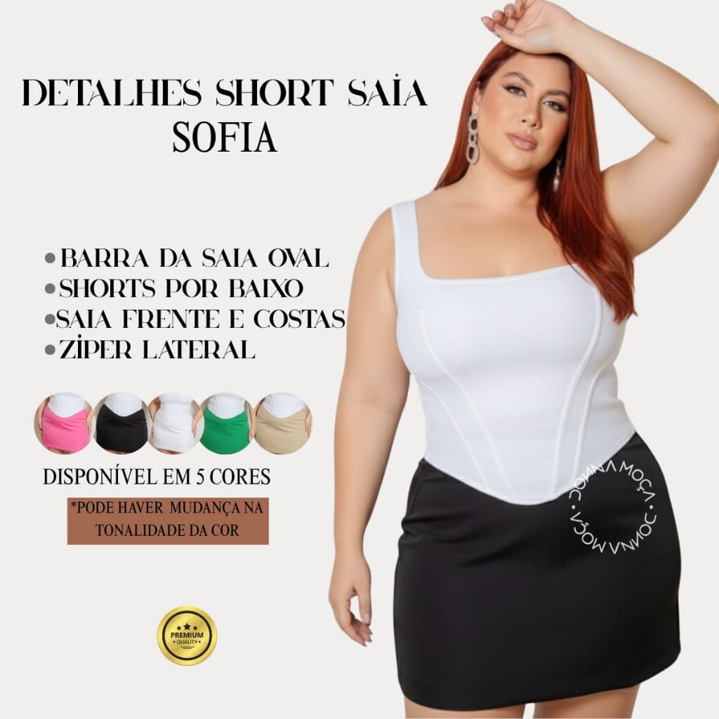 Short Saia Plus Size G2 Feminino Cintura Alta Alfaiataria -Sofia