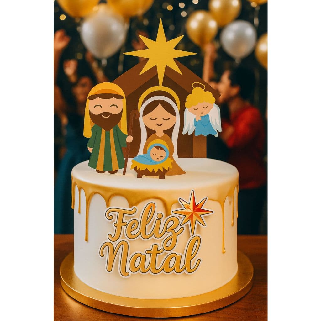 ENVIO RAPIDO - Topo de Bolo Natalino|Topo mesversario|Topper|Natal – Sagrada Família - Personalizado com nome e idade