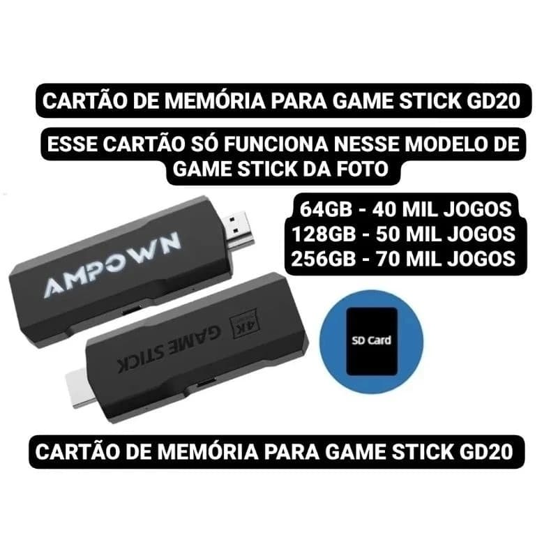 Cartão De Memória Com Sistema Emuelec 4.3 GD20 Ampown e Game Stick Y6 Powkiddy