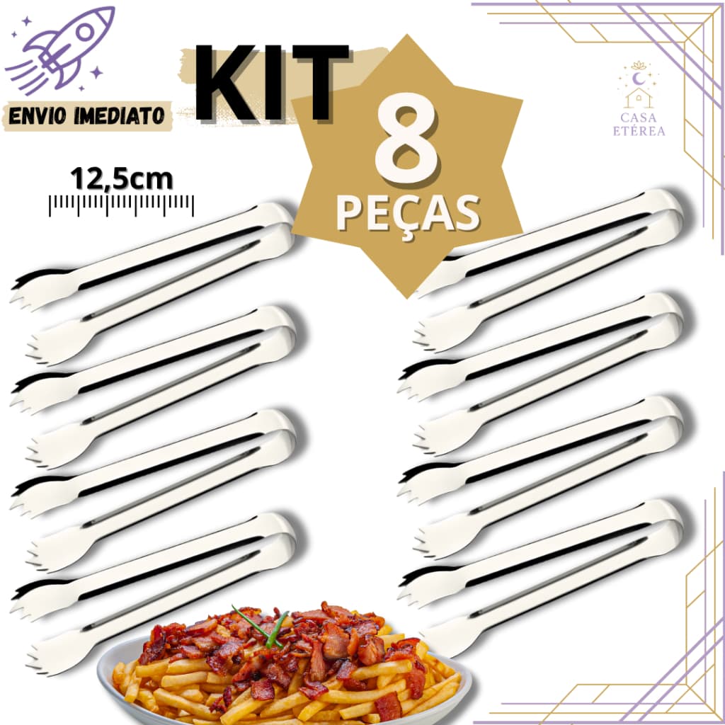 Kit 8 Pegador de Carne Inox 12,5cm Utensílio Reforçado para Churrascaria Restaurante Cozinha  Buffet
