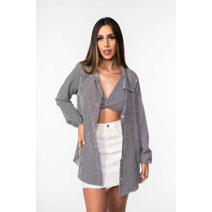 Conjunto top e Kimono Feminino Listrado – Peça Versátil e Estilosa