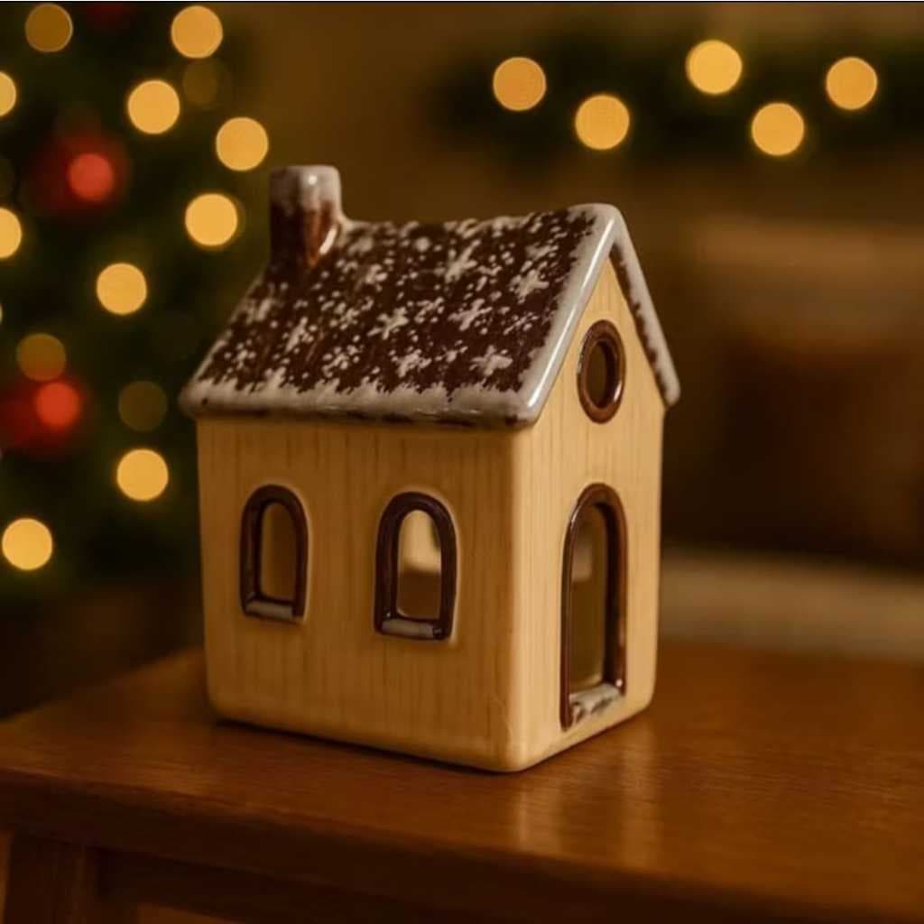 Enfeite Casinha de Natal Papai Noel de Cerâmica Decoração Natalina 20cm