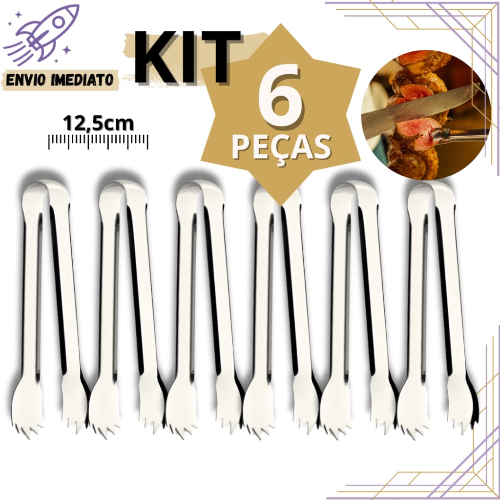 Jogo 6/4/2/1 Pegador de Carne Inox 12,5cm Utensílio Reforçado para Churrascaria Restaurante Cozinha  Buffet