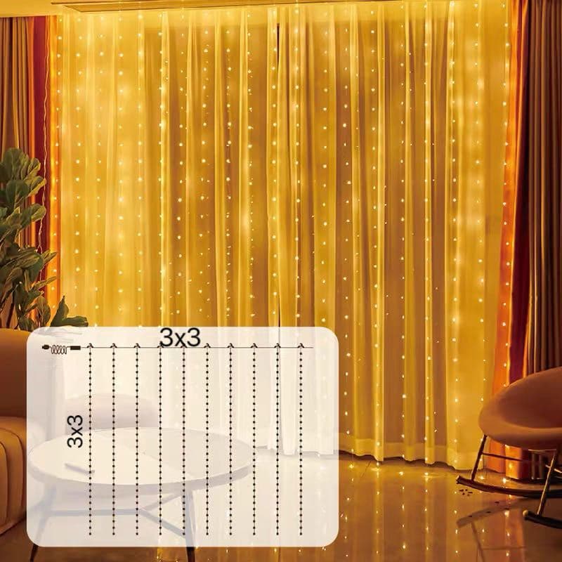 Fio De Fada Cortina De led 300 LED 3X3m 8 função Com Controle Para Decoração Festa/Quarto/Natal/Casamento