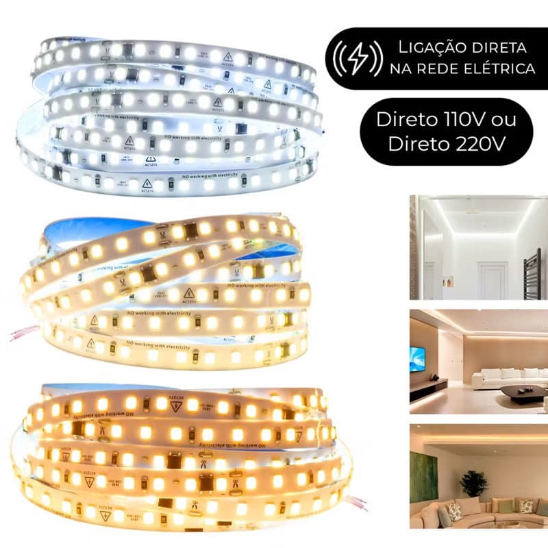 Fita Led  120leds/m Rolo 10m 110v/220v Ligar Direta Não Usa Fonte