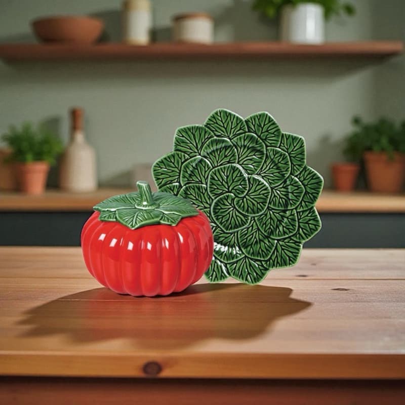 Cumbuca Porcelana Moranga Grande 3.25 Litros Kit Com Suplat Folha Verde Para Caldos