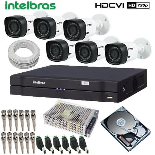 Kit 6 Câmeras Monitoramento Intelbras Dvr 8 Canais HD 1TB