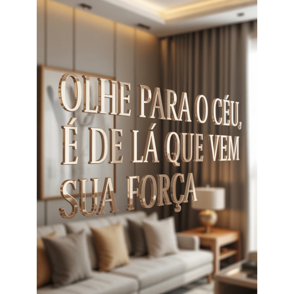 Olhe para o céu, é de lá que vem sua força Frase em Acrilico espelhado