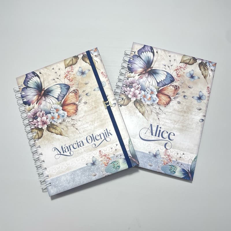 KIT 9 Cadernos Personalizado A5 Borboletas Floral – Envie o Nome no Chat | Caderno de Oração, Anotações