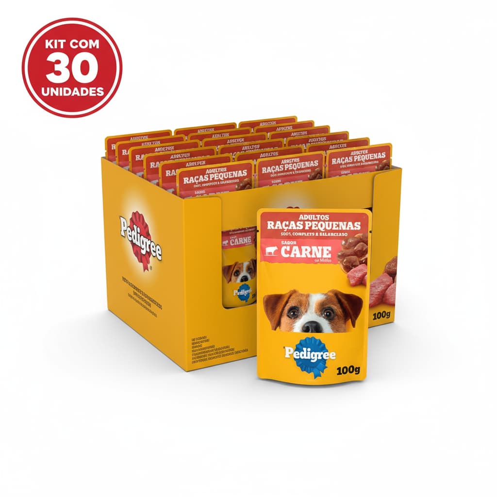 Pedigree Sache Raças Pequenas Kit com 30 unidades 100g Carne Pet Cães