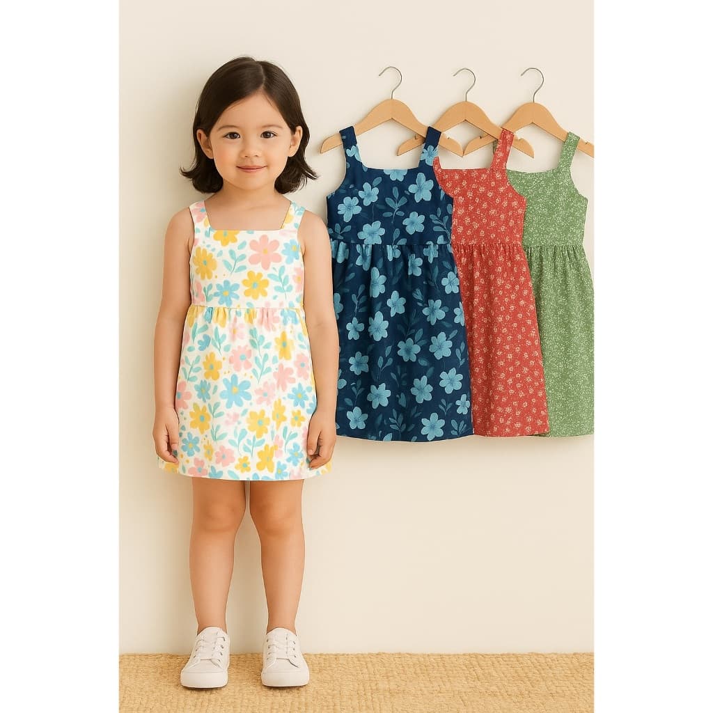 🌈 Kit 3 Vestidos Infantis Verão – Tecido de Algodão Leve e Macio