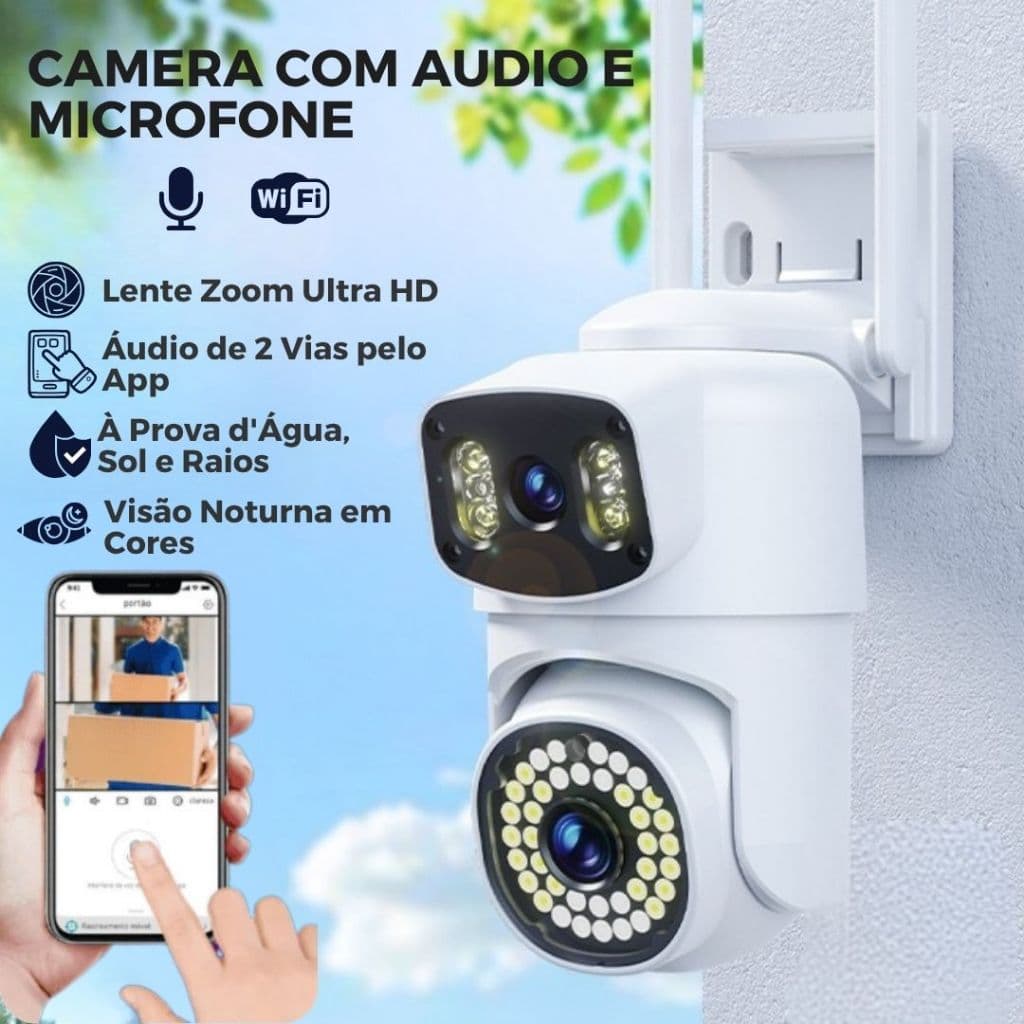 Câmera De Segurança Wifi Visão Dupla lente 360° Detecção Humana Wifi Proteção de Segurança Com Audio e Microfone