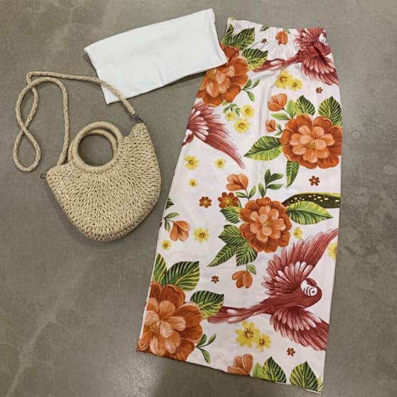 Saia Midi Feminina Estampa Inspiração Fa